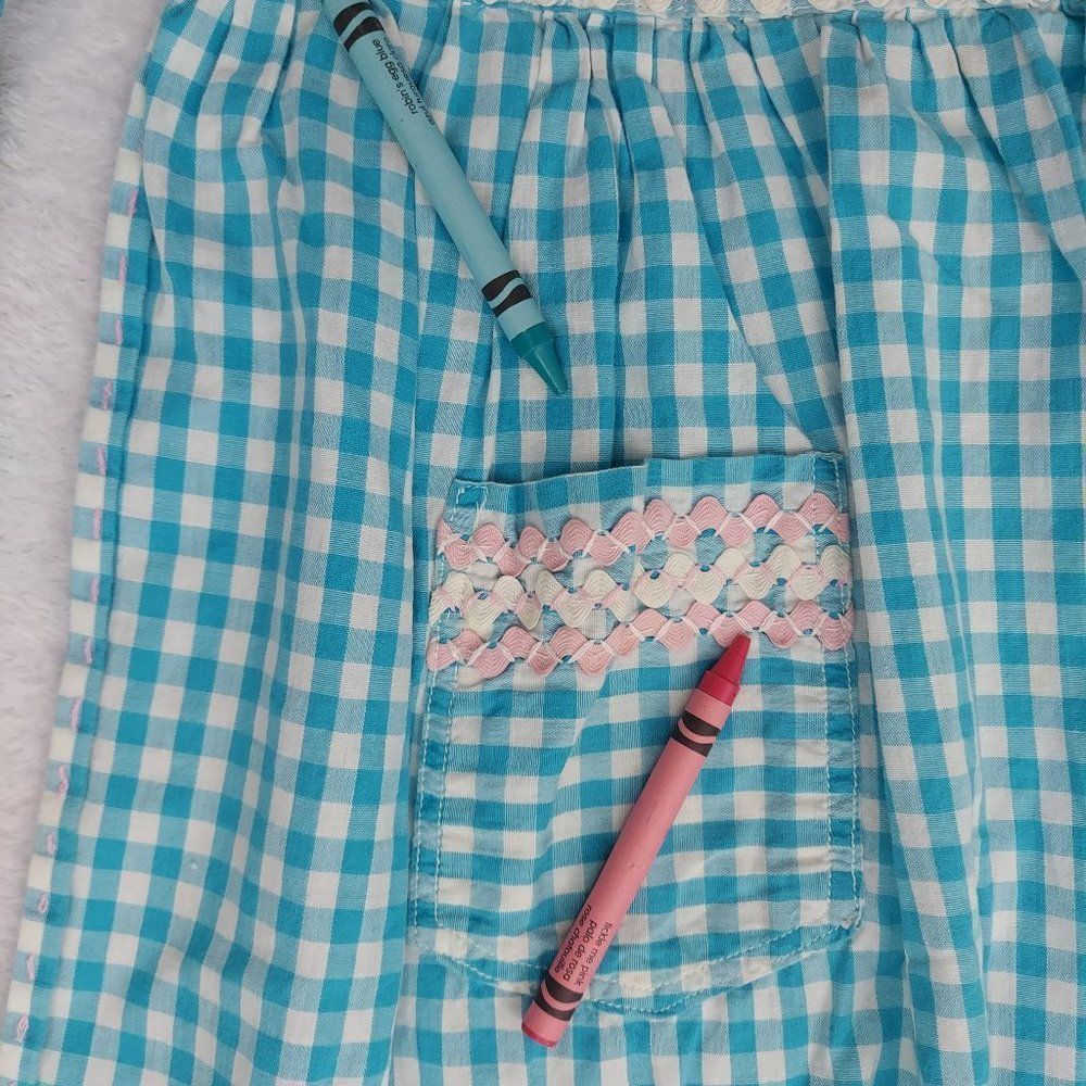 Vintage Handmade Gingham Apron, Teal - Picture 3 of 14